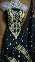 Loket Black Unstitched 2 Piece Jamdani Suit Set