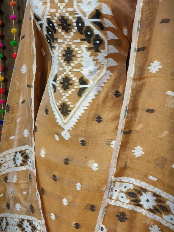 Loket Coffee Unstitched 2 Piece Jamdani Suit Set