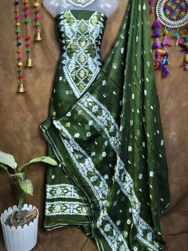 Loket Dark Green Unstitched 2 Piece Jamdani Suit Set