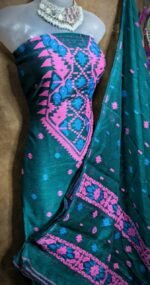 Loket Deep Aqua Unstitched 2 Piece Jamdani Suit Set