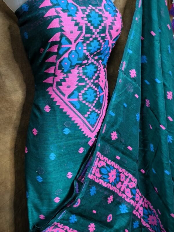 Loket Deep Aqua Unstitched 2 Piece Jamdani Suit Set