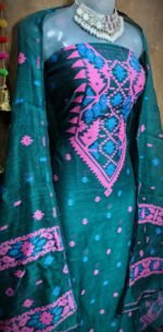 Loket Deep Aqua Unstitched 2 Piece Jamdani Suit Set