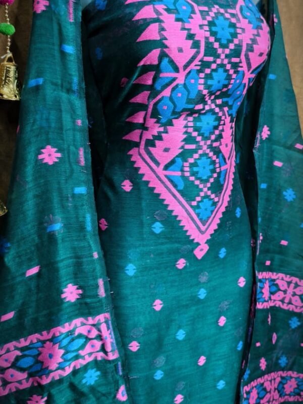 Loket Deep Aqua Unstitched 2 Piece Jamdani Suit Set