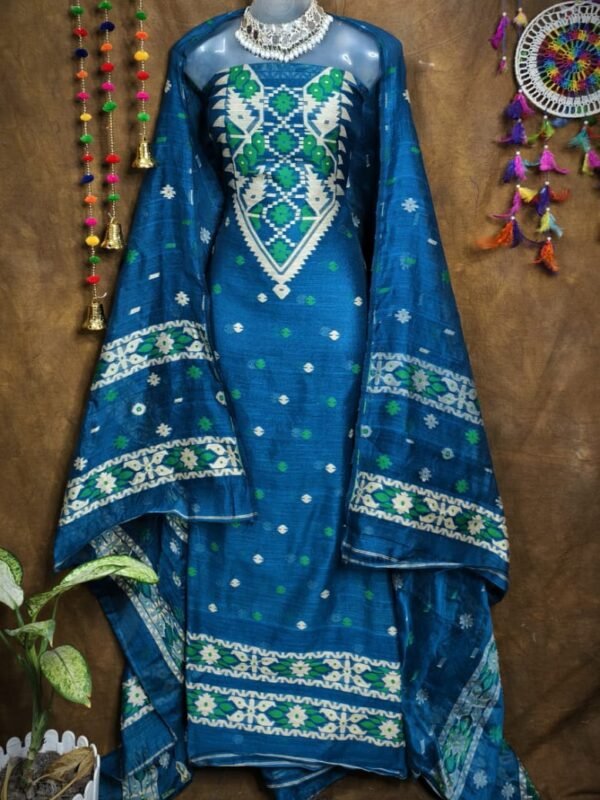 Loket Fun Blue Unstitched 2 Piece Jamdani Suit Set