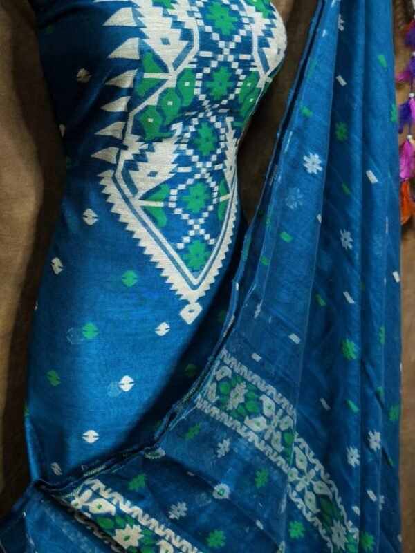 Loket Fun Blue Unstitched 2 Piece Jamdani Suit Set