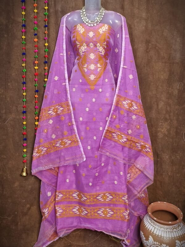 Loket Lavender Pink Unstitched 2 Piece Jamdani Suit Set