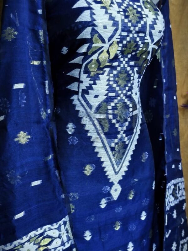 Loket Navy Blue Unstitched 2 Piece Jamdani Suit Set