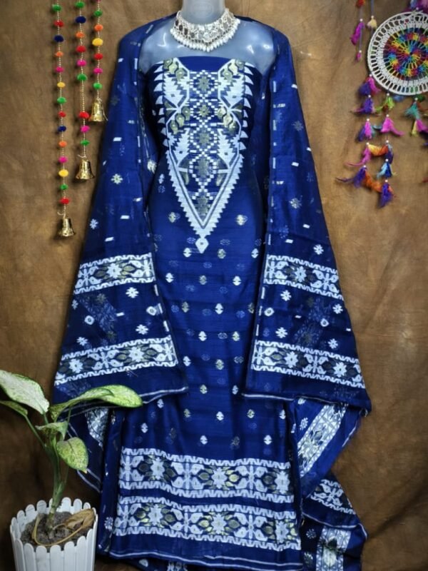 Loket Navy Blue Unstitched 2 Piece Jamdani Suit Set