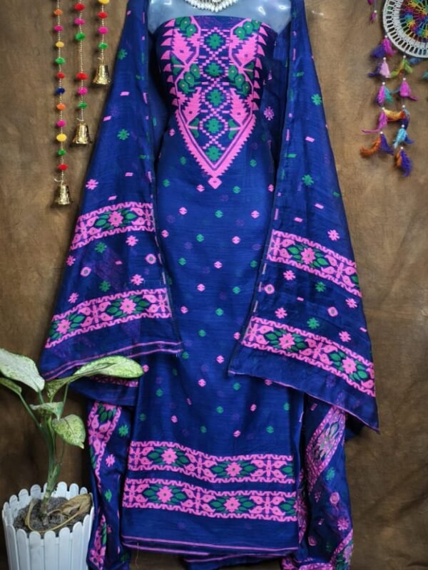 Loket Navy Blue Unstitched 2 Piece Jamdani Suit Set