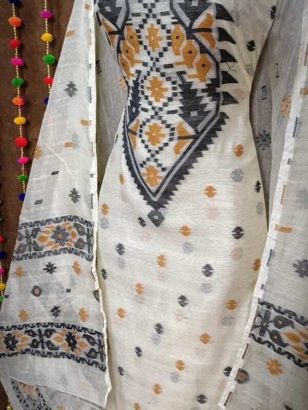 Loket Off White Unstitched 2 Piece Jamdani Suit Set