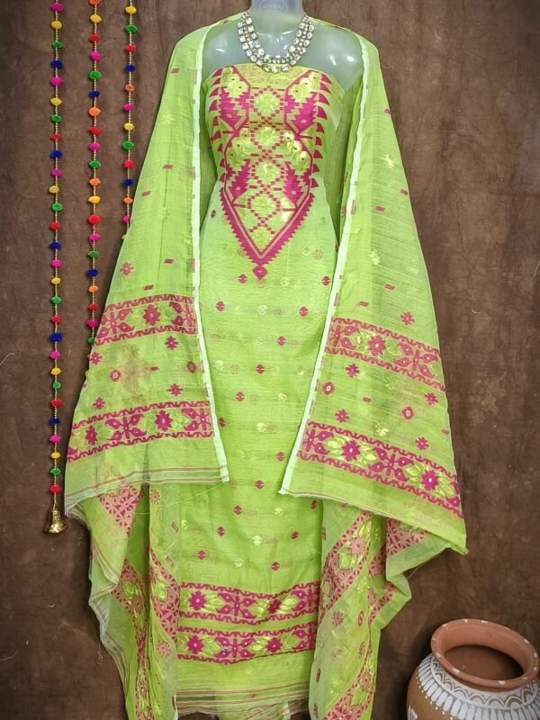 Loket Pale Olive Green Unstitched 2 Piece Jamdani Suit Set