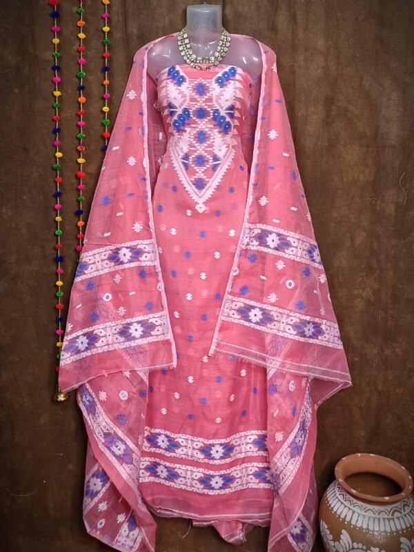 Loket Rose Pink Unstitched 2 Piece Jamdani Suit Set