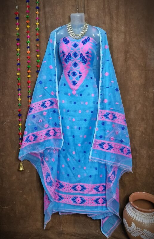 Loket Water Blue Unstitched 2 Piece Jamdani Suit Set