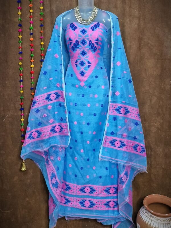 Loket Water Blue Unstitched 2 Piece Jamdani Suit Set