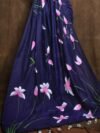 Navy Blue Floral Design Mul Cotton Sari With Blouse Piece
