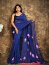 Navy Blue Printed Mul Mul Cotton Saree Soft & Comfort