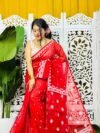 Nayan Tara Red Soft Jamdani Saree With Blouse Piece