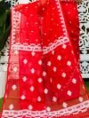 Nayan Tara Red Soft Jamdani Saree With Blouse Piece