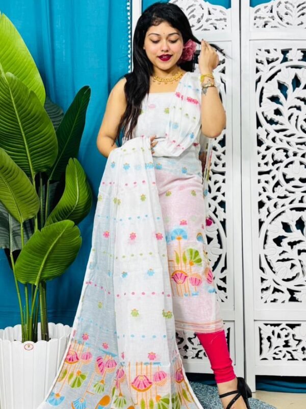 Unstitched Soft 2 Piece Jamdani Churidar - Off White