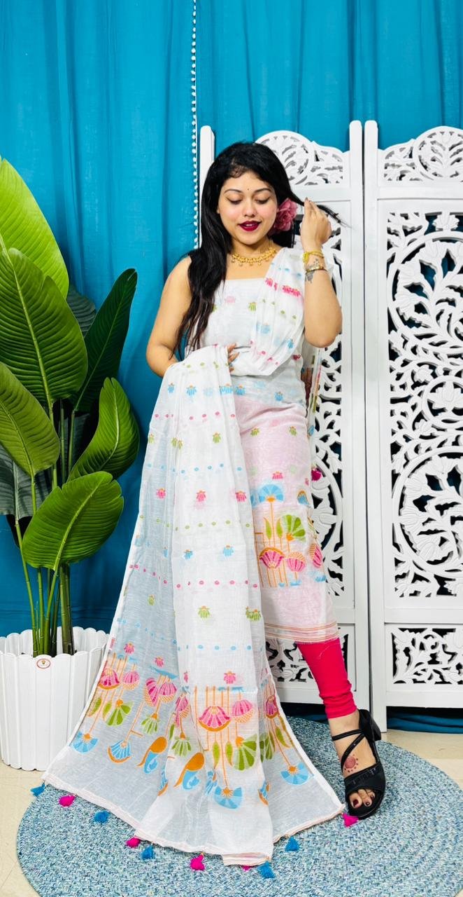 Unstitched Soft 2 Piece Jamdani Churidar - Off White Unstitched Soft 2 Piece Jamdani Churidar - Off White