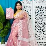 Old Rose Soft Bonolota Jamdani Sari Wiht Blouse Piece