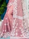 Old Rose Soft Bonolota Jamdani Sari Wiht Blouse Piece