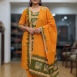 Orange Soft Mom Batik Unstitched 3 Piece Suit Set