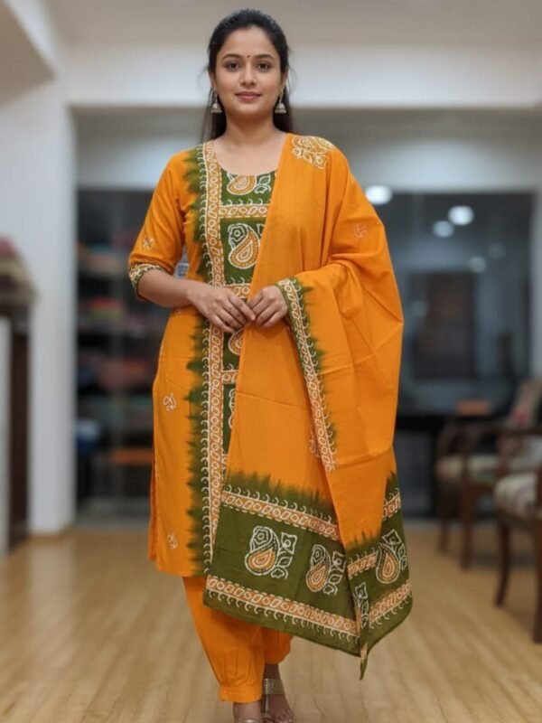 Orange Soft Mom Batik Unstitched 3 Piece Suit Set