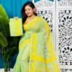 Pale Olive Soft Bonolota Jamdani Sari Wiht Blouse Piece