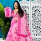 Pastel Magenta Soft Bonolota Jamdani Sari Wiht Blouse Piece