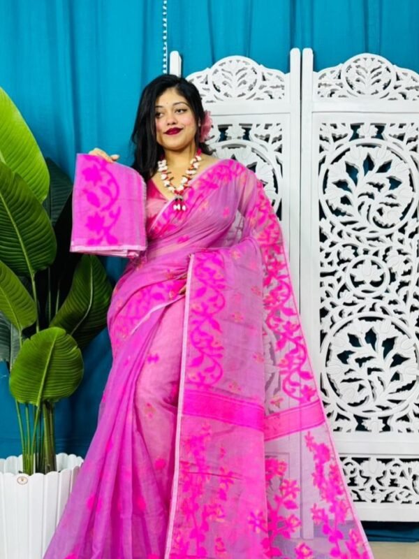 Persian Pink Soft Bonolota Jamdani Sari Wiht Blouse Piece