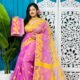 Purplish Pink Soft Bonolota Jamdani Sari Wiht Blouse Piece