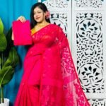 Purplish Red Soft Bonolota Jamdani Sari Wiht Blouse Piece