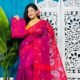 Purplish Red Soft Bonolota Jamdani Sari Wiht Blouse Piece