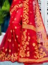Red Soft Bonolota Jamdani Sari Wiht Blouse Piece