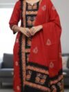 Red Soft Mom Batik Unstitched 3 Piece Suit Set