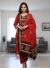 Red Soft Mom Batik Unstitched 3 Piece Suit Set
