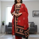 Red Soft Mom Batik Unstitched 3 Piece Suit Set