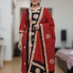 Red Soft Mom Batik Unstitched 3 Piece Suit Set