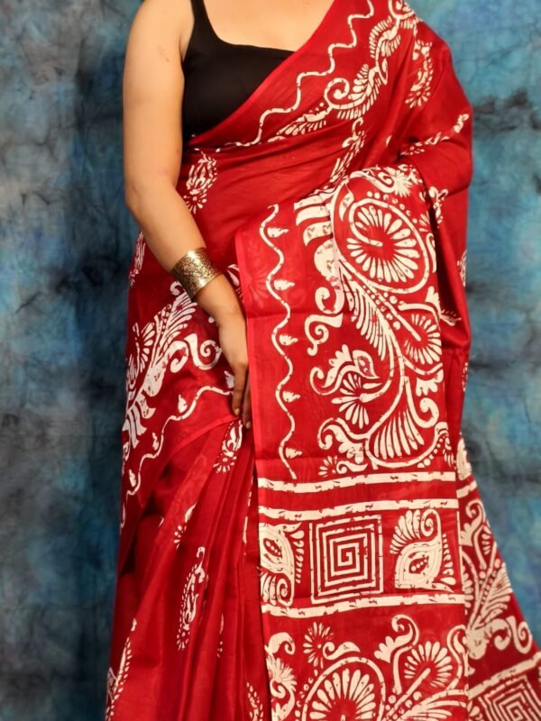 Red Soft Mulmul Cotton Saree