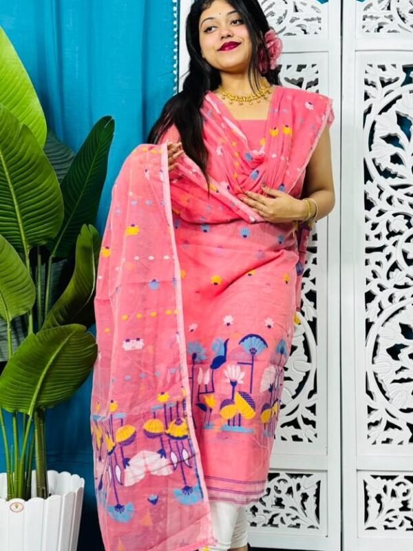 Unstitched Soft 2 Piece Jamdani Churidar - Rose Pink