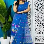 Unstitched Soft 2 Piece Jamdani Churidar - Royal Blue