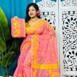 Salmon Pink Soft Bonolota Jamdani Sari Wiht Blouse Piece