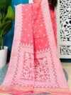 Salmon Pink Soft Sunflower Jamdani Sari With Blouse Piece