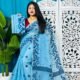 Sky Blue Soft Bonolota Jamdani Sari Wiht Blouse Piece