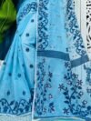 Sky Blue Soft Bonolota Jamdani Sari Wiht Blouse Piece