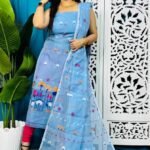 Unstitched Soft 2 Piece Jamdani Churidar - Sky Blue