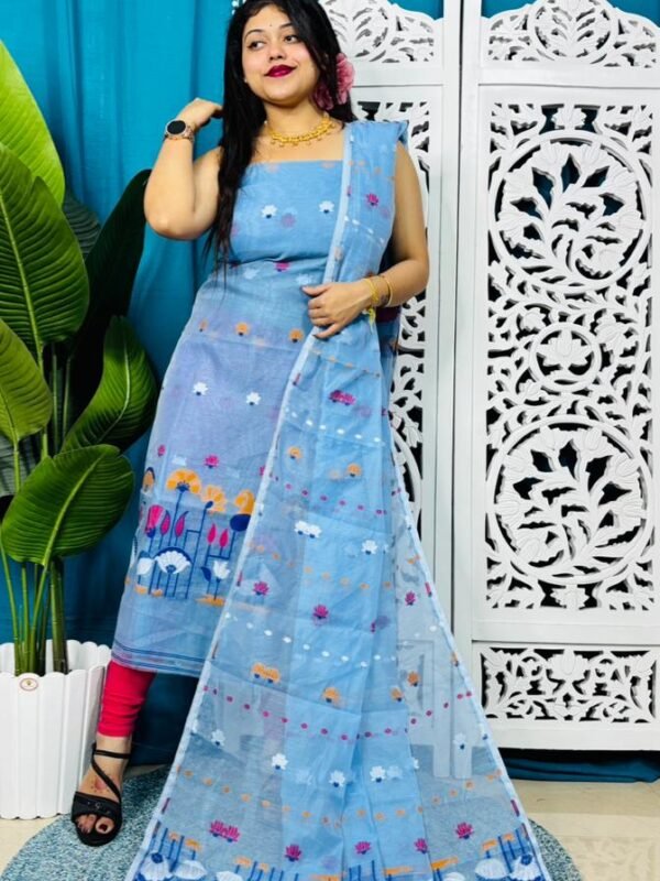 Unstitched Soft 2 Piece Jamdani Churidar - Sky Blue
