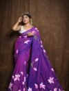 Warm Purple Floral Design Mul Cotton Sari With Blouse Piece