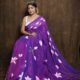 Warm Purple Floral Design Mul Cotton Sari With Blouse Piece